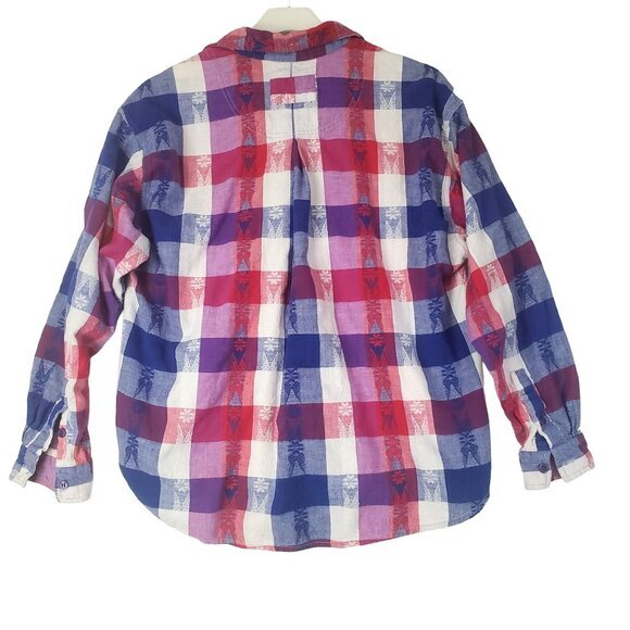 VNTG JEANS WEAR Womens Button Up Plaid 90's Y2K Red Blue 100% Cotton Medium - Picture 2 of 8